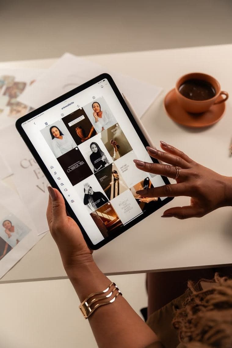 A buyer scrolling a brand's Instagram grid on a tablet